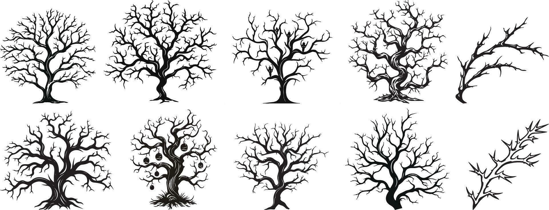 collezione di Halloween orrore albero, nero albero, silhouette albero vettore