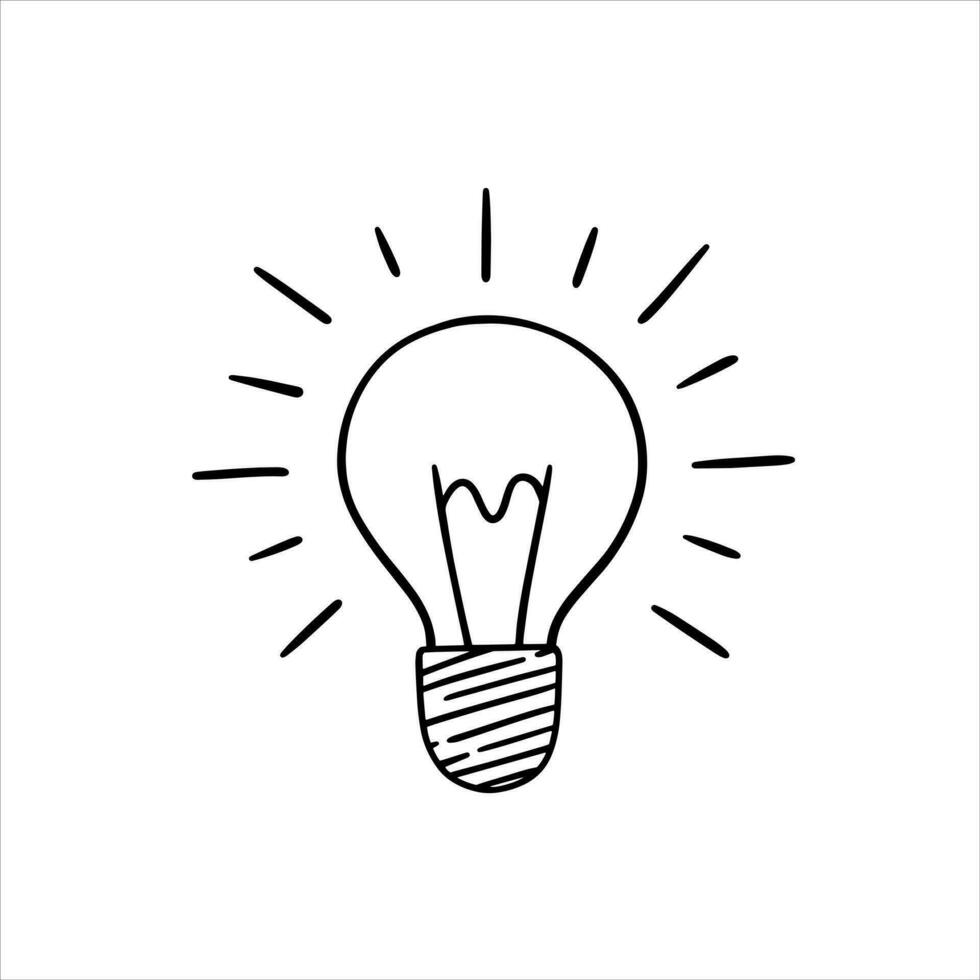 disegnato a mano leggero lampadina, idea cartello, soluzione, pensiero concetto vettore