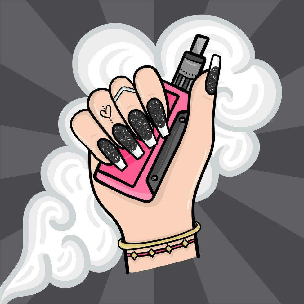 femmina mano Tenere Vape con Fumo vettore