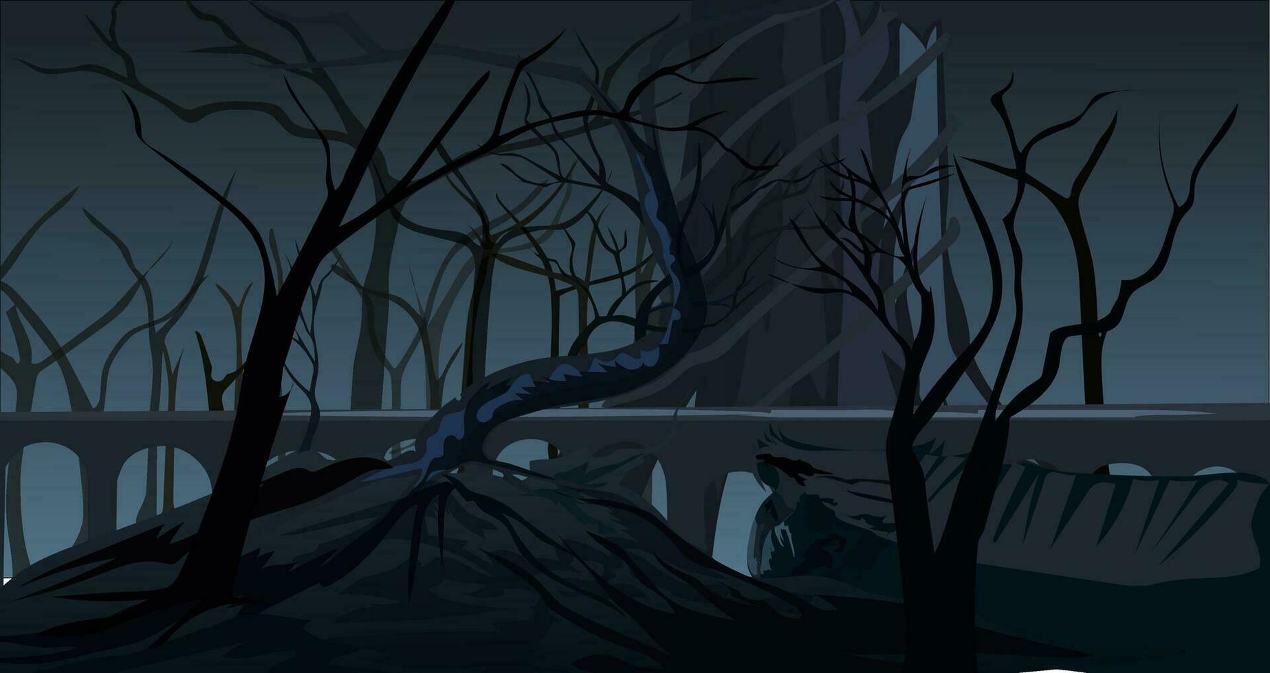 spaventoso cartone animato foresta ponte profilo vettore