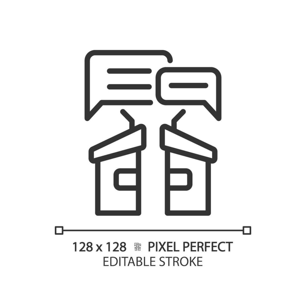 2d pixel Perfetto dialogo magro linea icone con voto concetto, isolato vettore illustrazione.