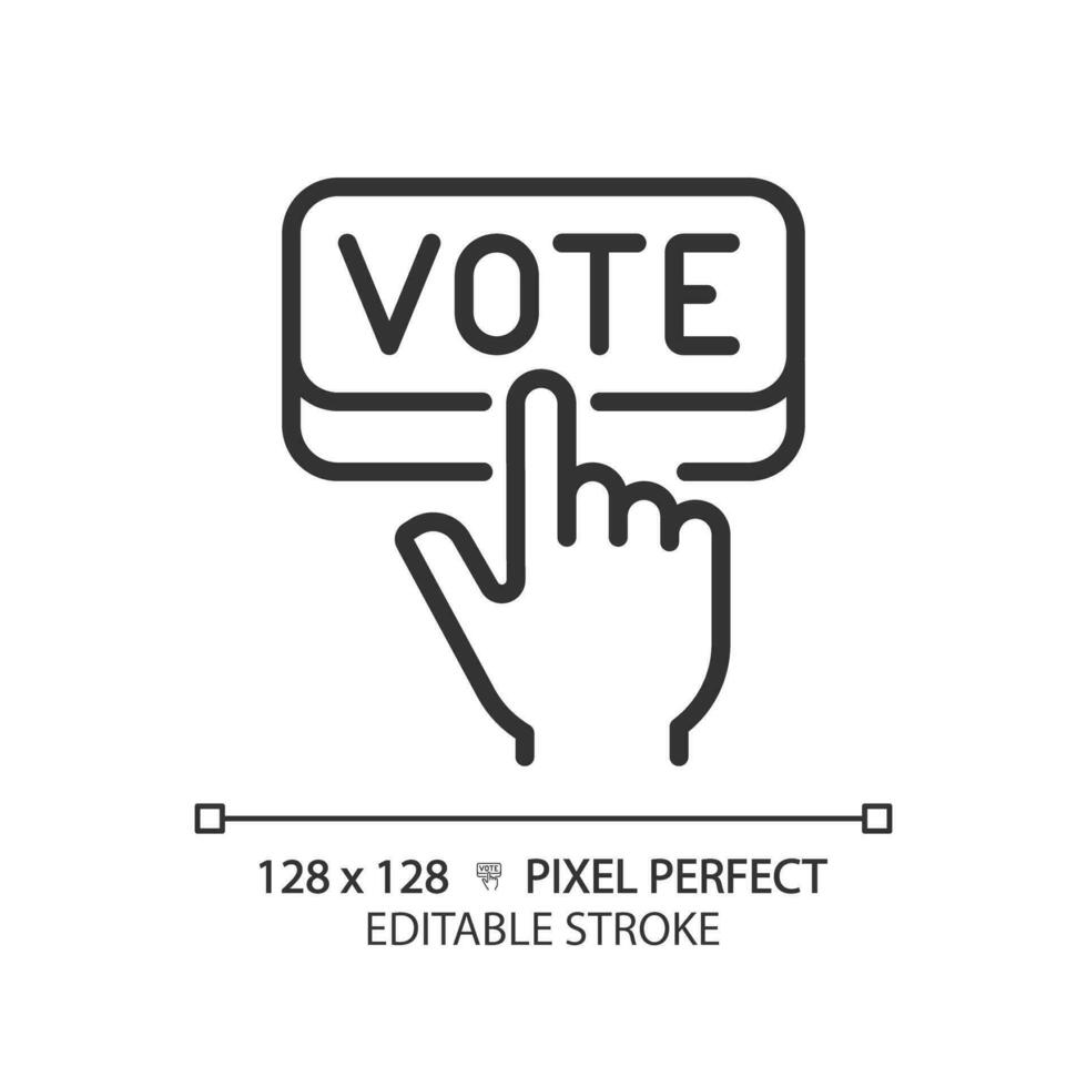 pixel Perfetto magro linea icona di mano urgente votazione, vettore illustrazione che rappresentano voto, modificabile elezione cartello.