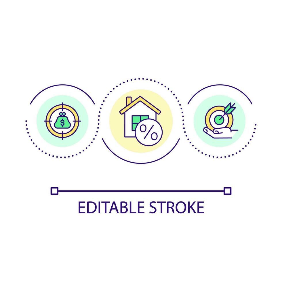 finanziario obiettivi acquisto casa ciclo continuo concetto icona. vero tenuta Acquista. budgeting per acquirenti di case astratto idea magro linea illustrazione. isolato schema disegno. modificabile ictus vettore