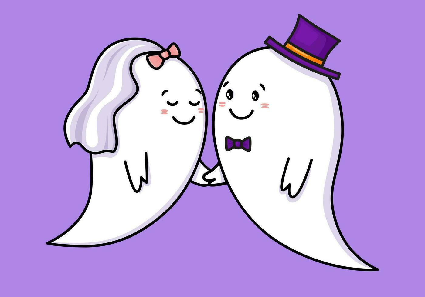 carino fantasma. Halloween fantasmi personaggi nozze. spaventoso espressione creatura spose. etichetta emoticon coppia nel amore. vettore illustrazione