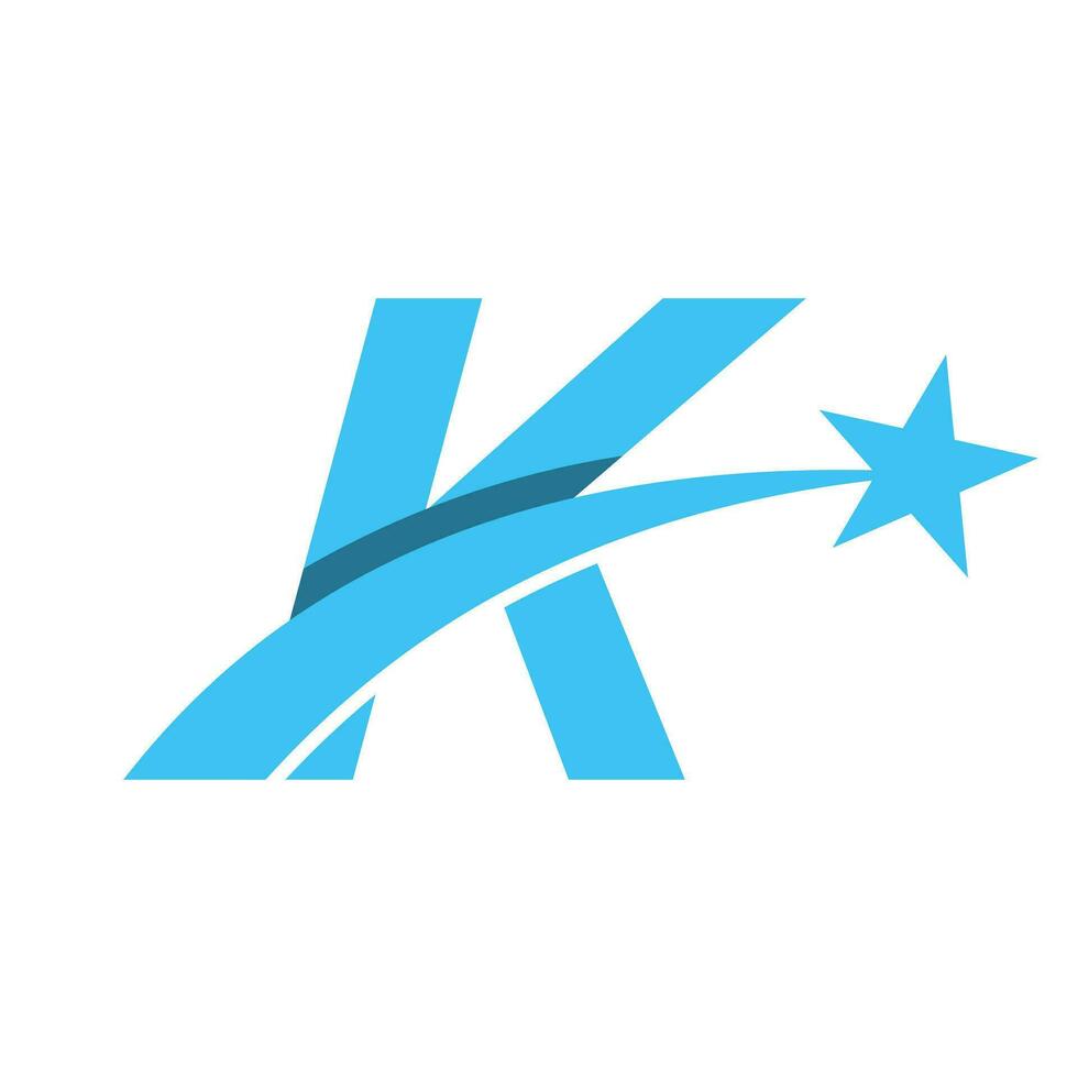 stella logo su lettera K in movimento stella simbolo vettore modello