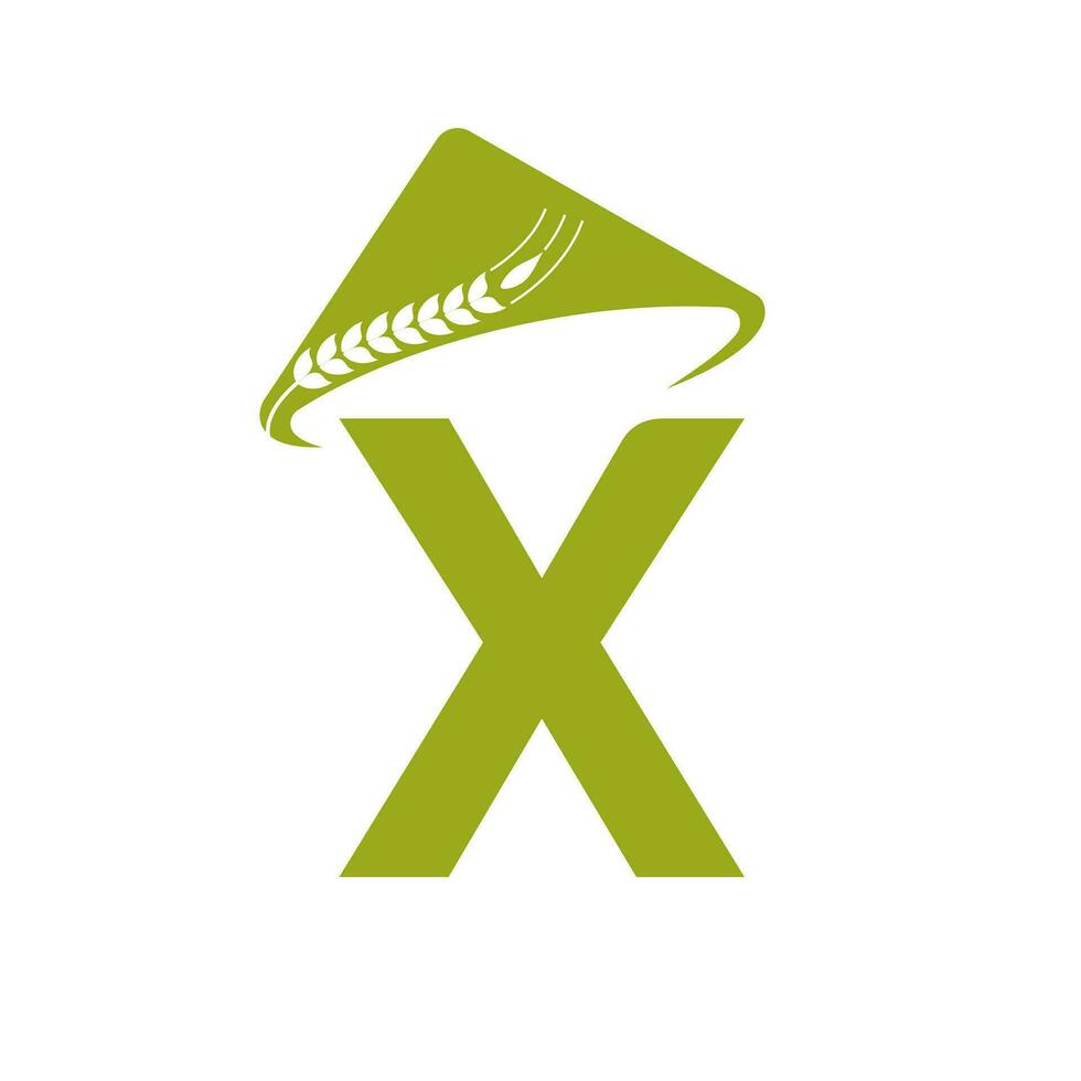 lettera X agricoltura logo su concetto con contadino cappello icona. agricoltura logotipo modello vettore