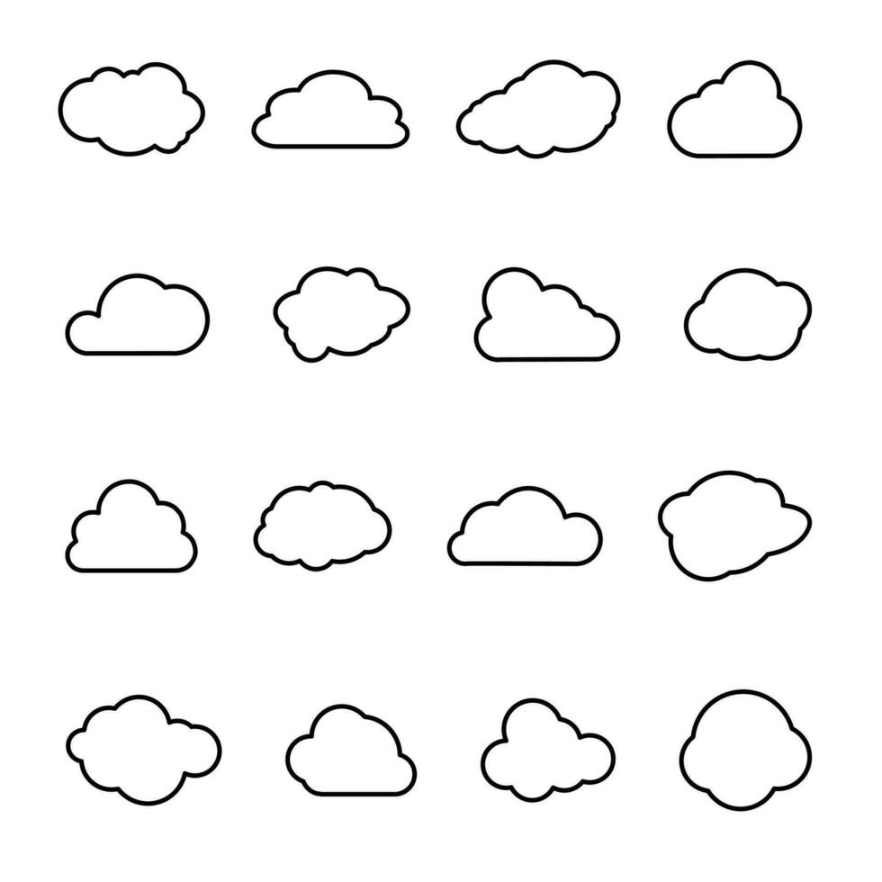 nuvole, raccolta di molti forme di nuvole illustrazione vettore. vettore
