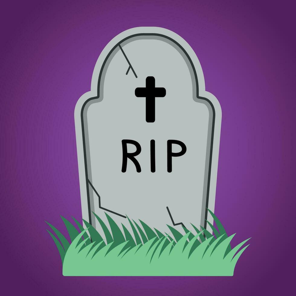tomba con erba e un' attraversare su buio sfondo, tradizionale Halloween design elemento. vettore