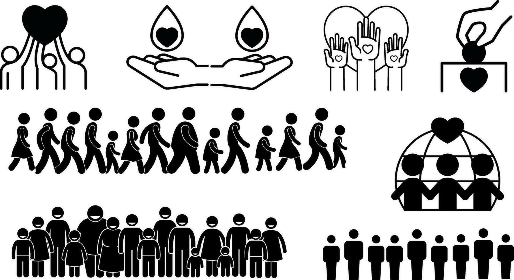 Comunità e persone icone e silhouette vettore illustrazioni