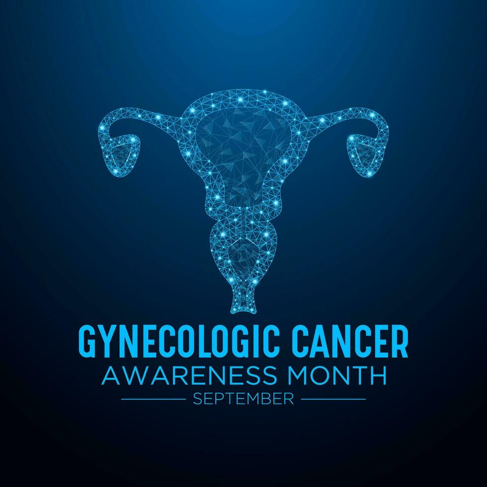 ginecologica cancro consapevolezza mese è osservato ogni anno nel settembre. femmina riproduttore sistema simbolo. Basso poli stile design. isolato vettore illustrazione.