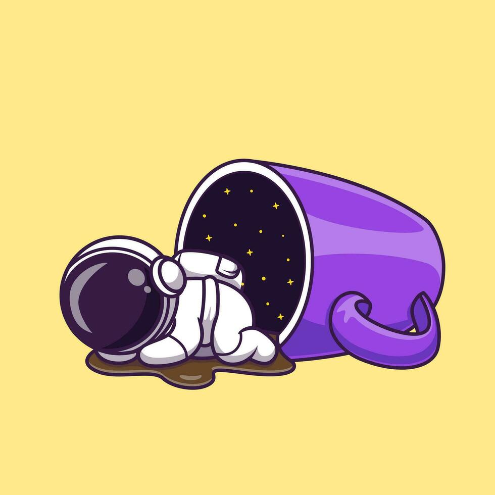 carino astronauta addormentato con caffè tazza cartone animato vettore icona illustrazione. scienza bevanda icona concetto isolato premio vettore. piatto cartone animato stile