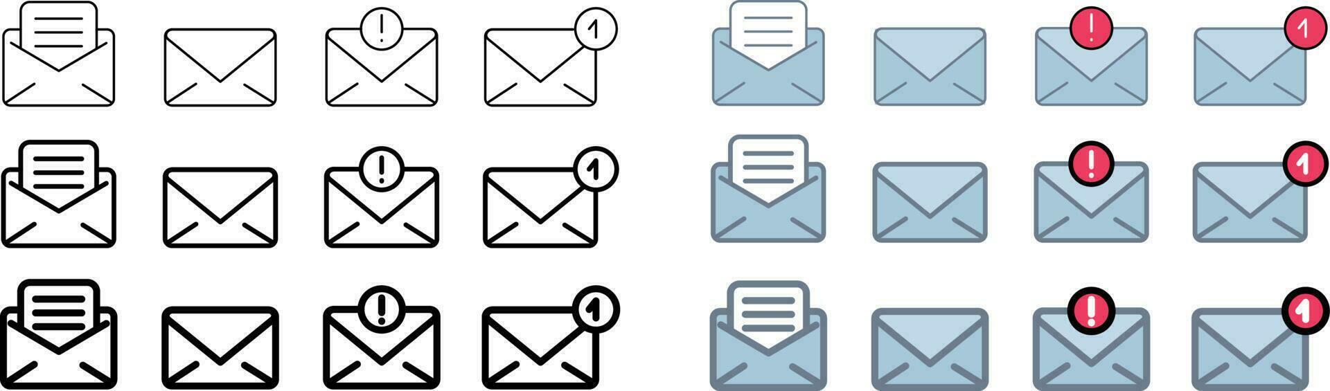 e-mail icona impostare. notifica icona. lettera icona. Messaggio icona linea vettore