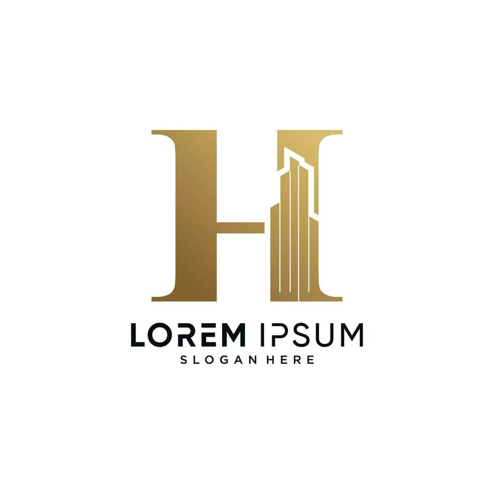 lettera h e edificio logo design vettore illustrazione con creativo concetto
