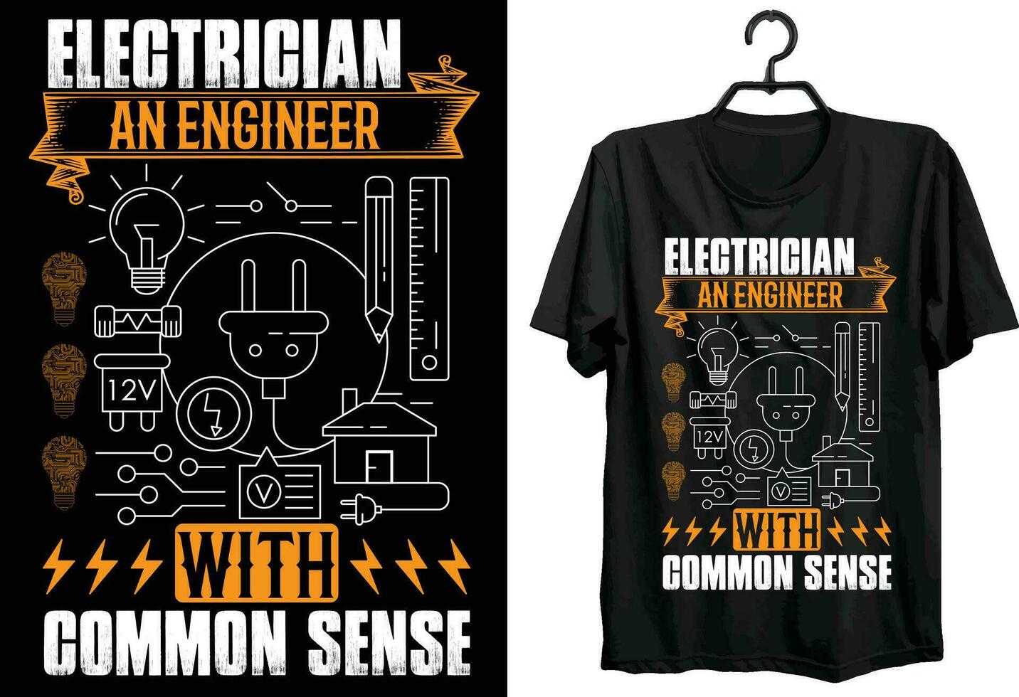 elettricista un ingegnere con Comune senso. elettrico ingegneria maglietta design. divertente regalo articolo elettrico ingegneria maglietta design per elettrico ingegneri. vettore