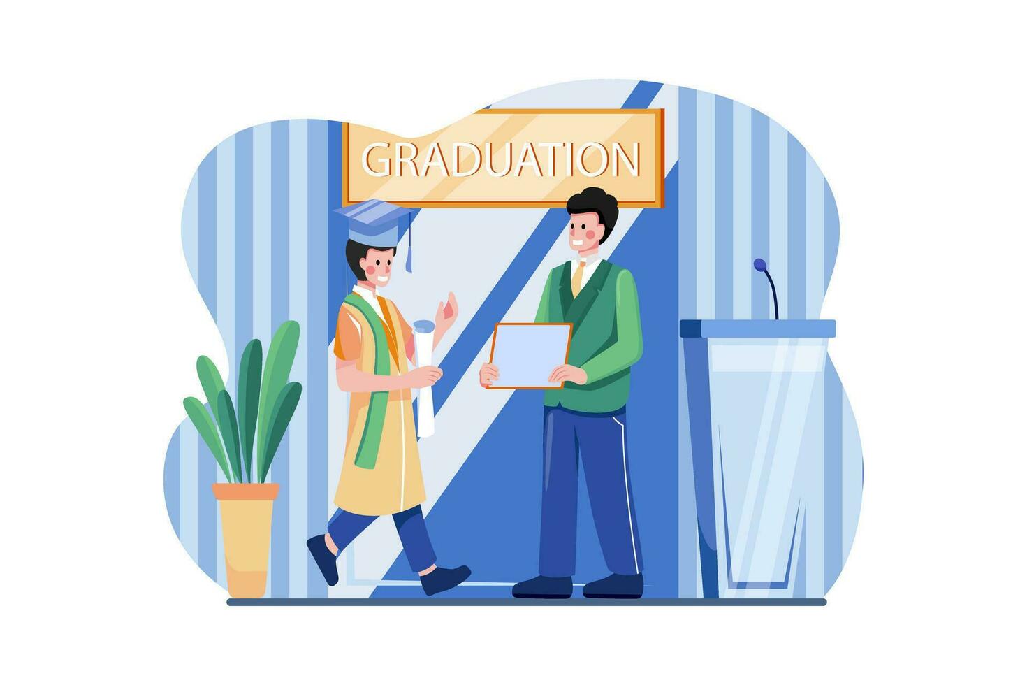 studenti celebrare la laurea illustrazione concetto. un' piatto illustrazione isolato su bianca sfondo vettore