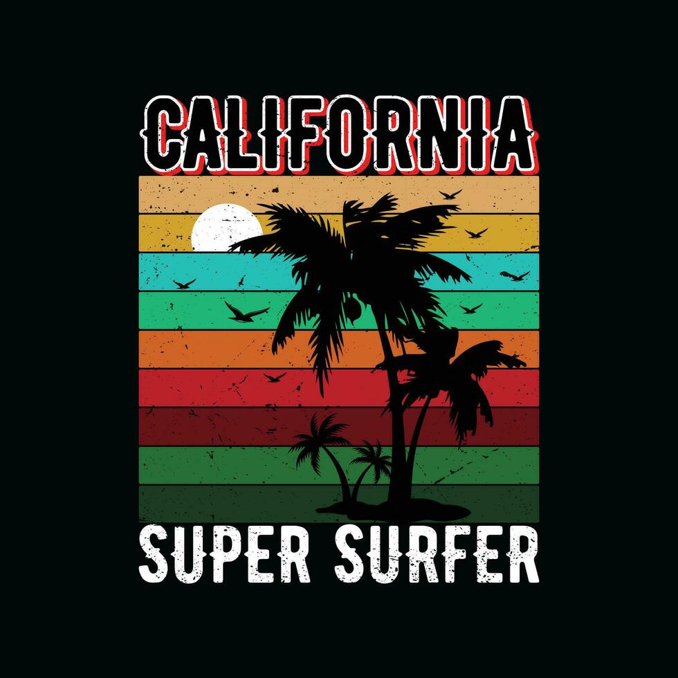 California super surfista, creativo estate maglietta design vettore