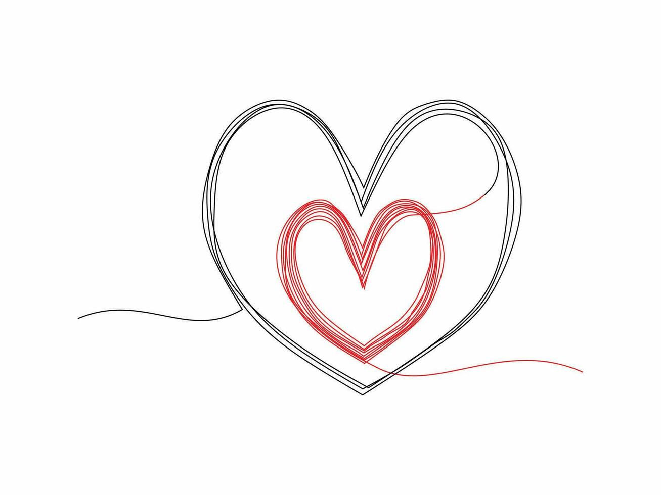 Due connesso cuore, continuo uno linea disegno. Due cuore collegato. mano disegnato, semplice e minimalista illustrazione di amore. vettore