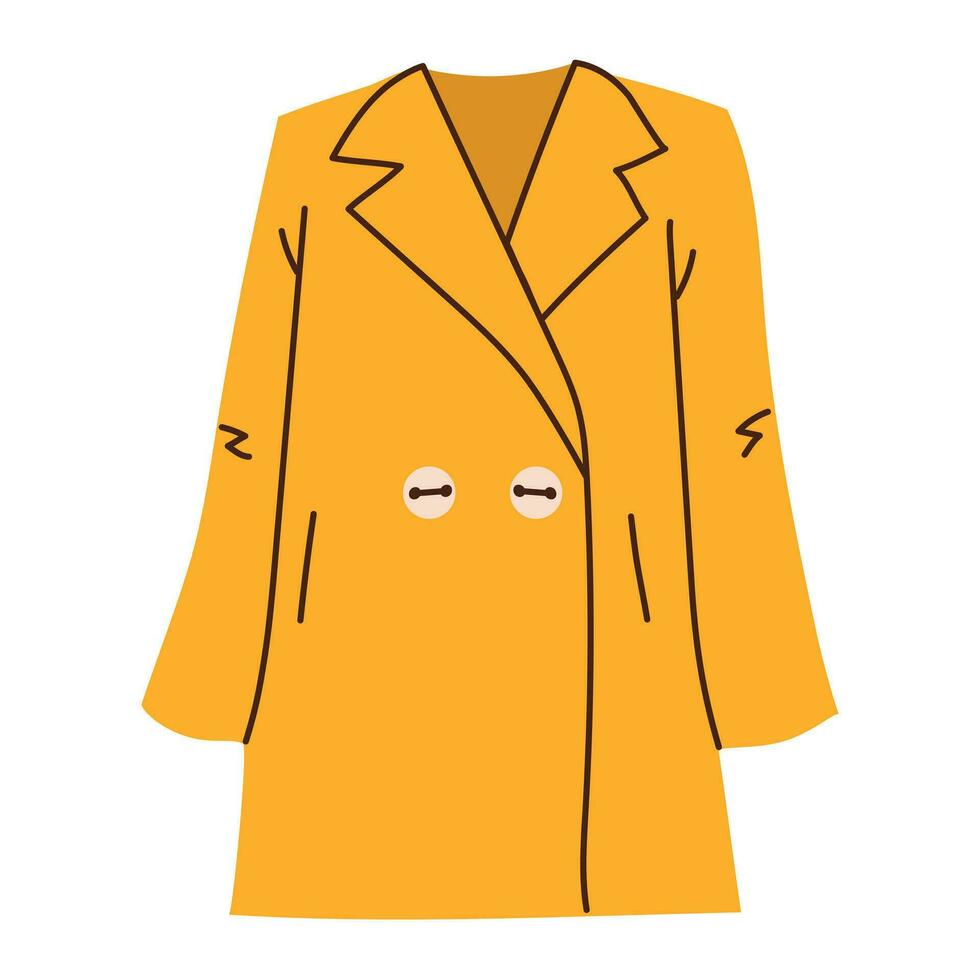isolato giallo femmina classico Doppio petto cappotto nel piatto stile su bianca sfondo. caldo Abiti vettore