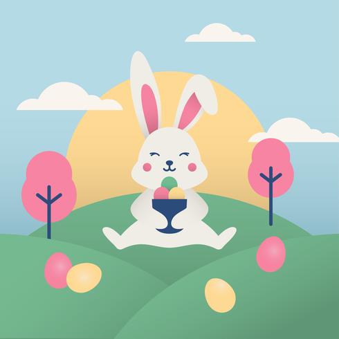 Carta da parati di Pasqua con coniglio carino vettore