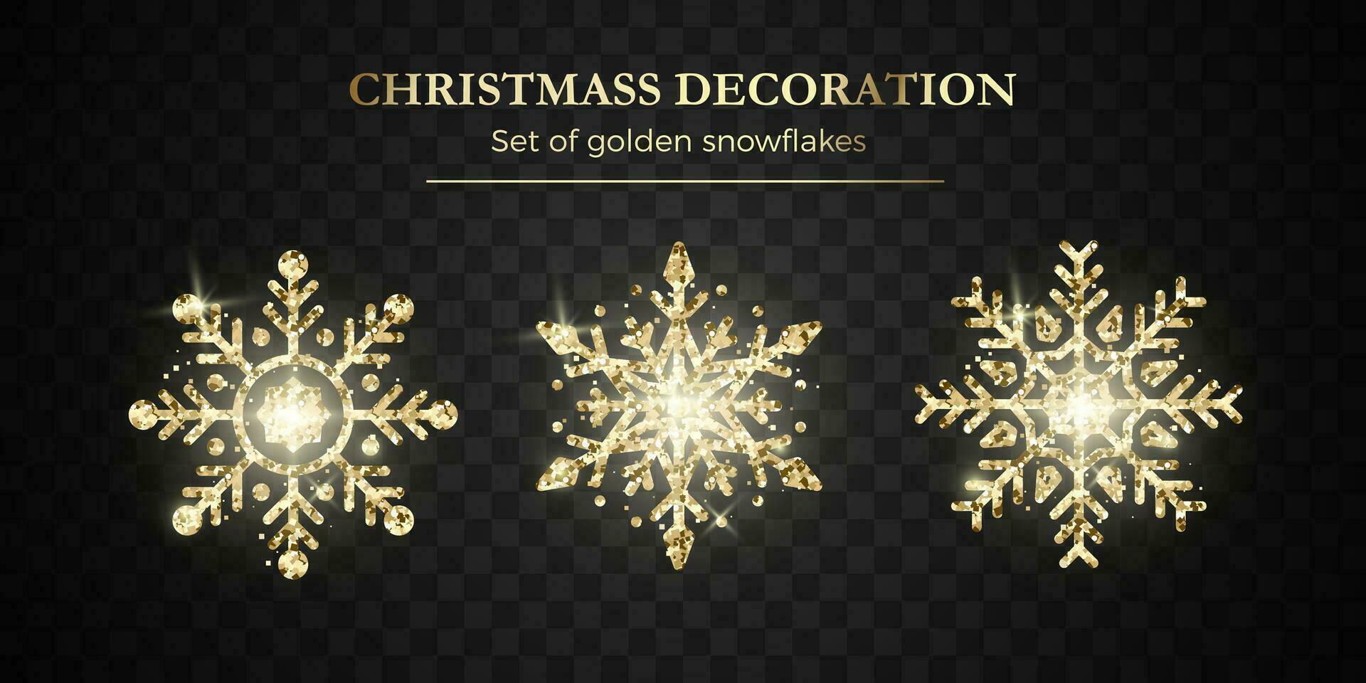 d'oro fiocco di neve impostare. nuovo anno e Natale decorazione elemento. brillante oro lusso fiocco. vettore illustrazione