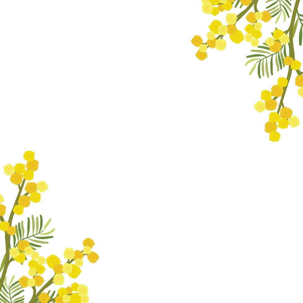 mimosa giallo floreale angolo telaio vettore illustrazione. Vintage ▾ romantico floreale preparativi per nozze invito, compleanno, Da donna giorno, contento Pasqua carta design.