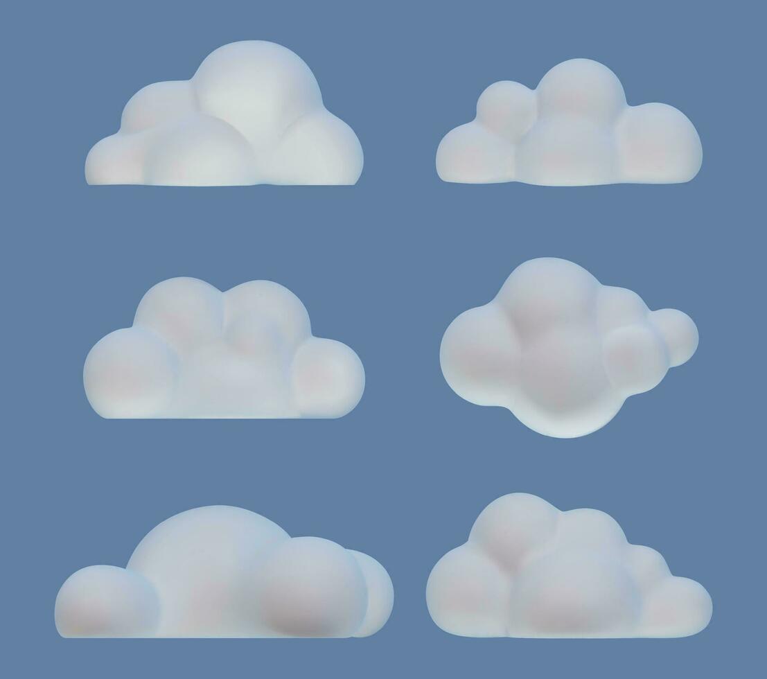 realistico dettagliato 3d plastilina cielo nuvole impostare. vettore