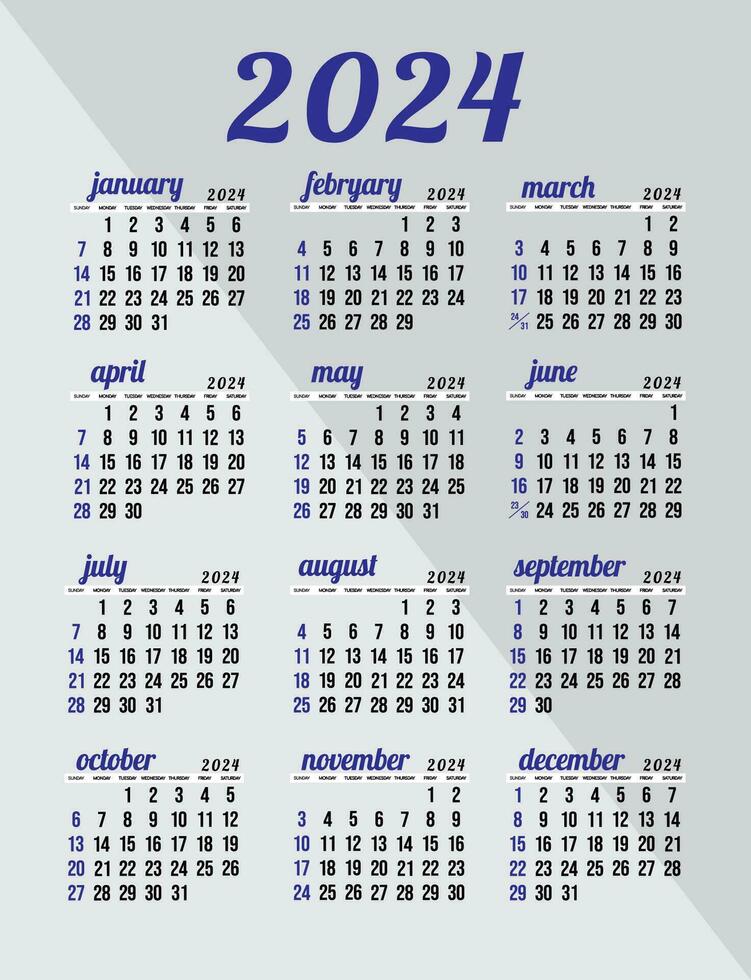 calendario 2024 - tutti mesi - nazionale vacanze. calendario commemorativo  date e vacanze 27546686 Arte vettoriale a Vecteezy