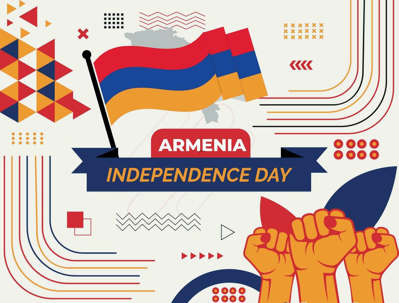 Armenia nazionale giorno bandiera con carta geografica, bandiera colori tema sfondo e geometrico astratto retrò moderno rosso blu giallo design. astratto moderno design. vettore