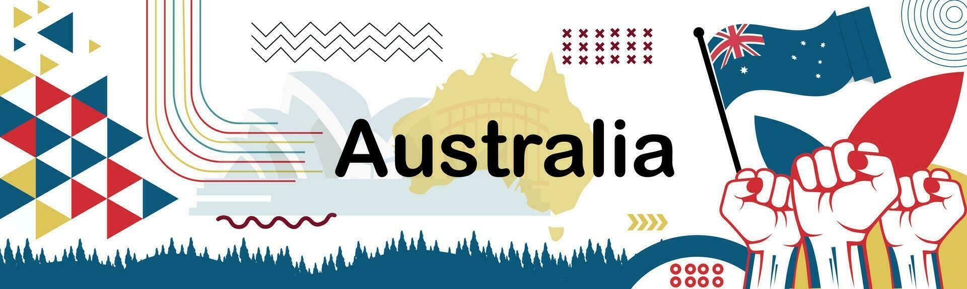 Australia giorno bandiera design per 26 gennaio. australiano bandiera tema per il nazionale giorno di Australia nel forme di rosso e blu colori. astratto geometrico bandiera vettore