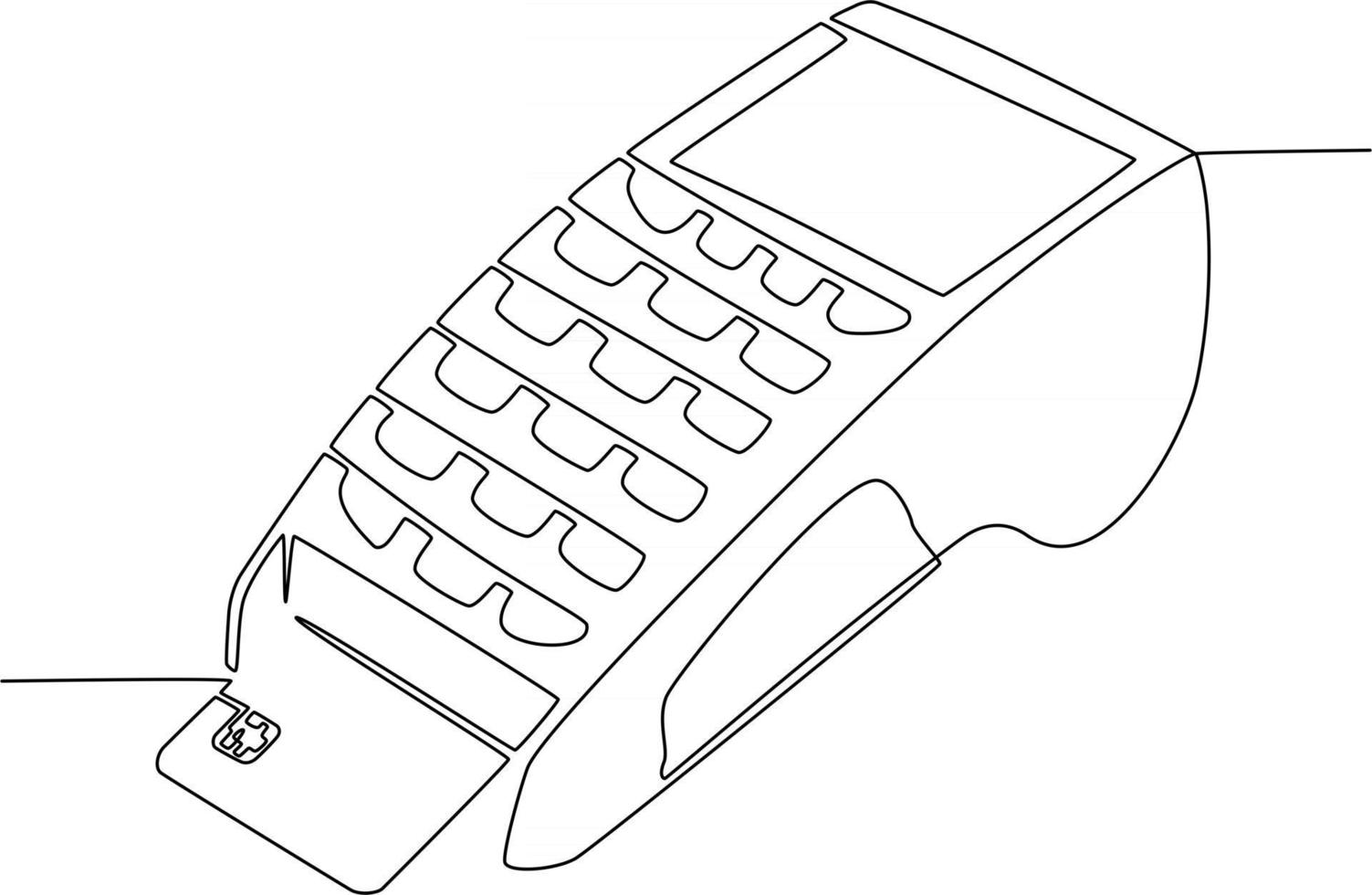 disegno in linea continua del terminale di pagamento con illustrazione vettoriale della carta di credito