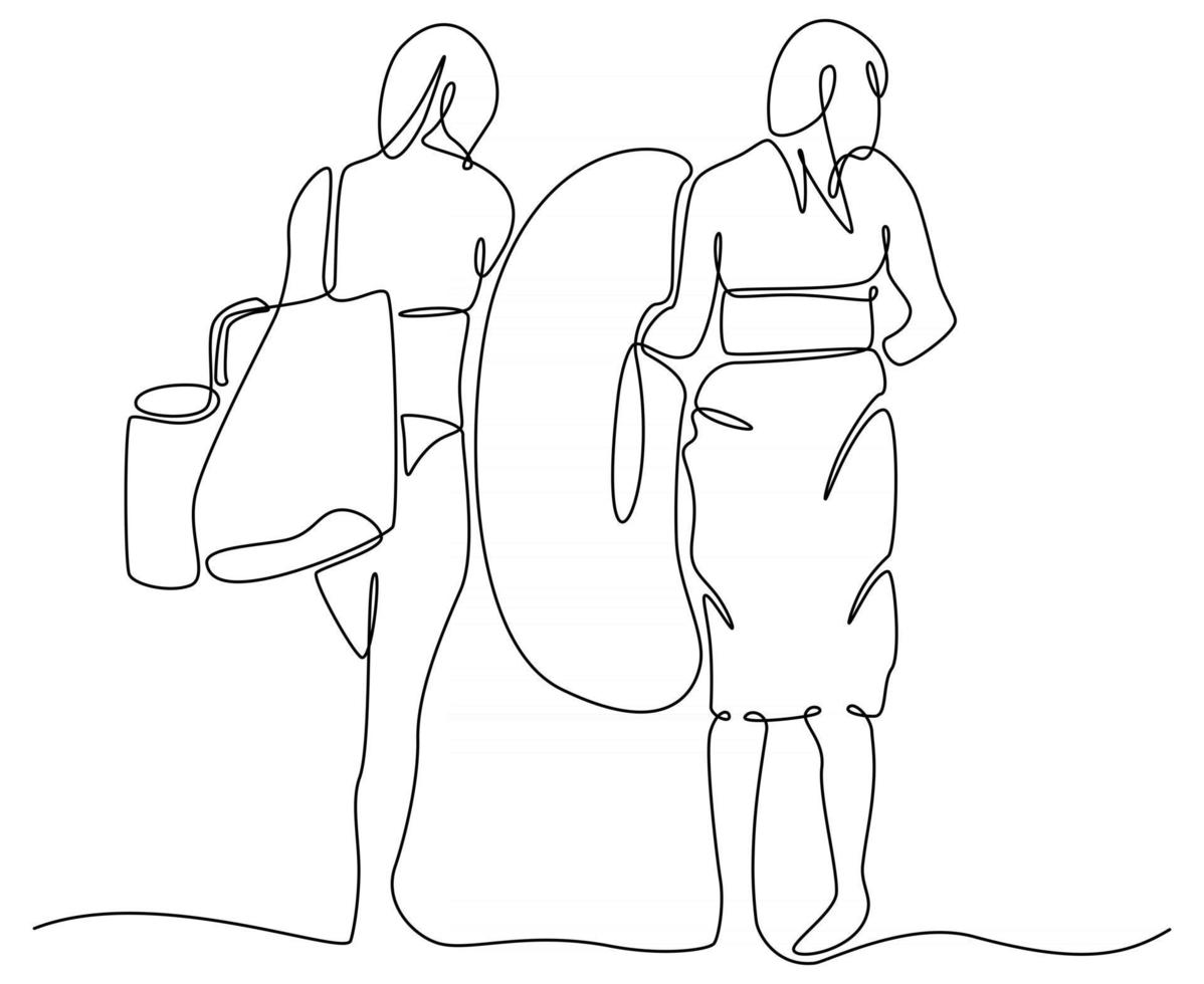 disegno a tratteggio continuo di donna che cammina sulla spiaggia, illustrazione vettoriale