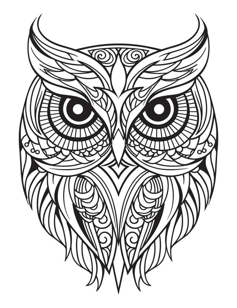 gufo uccello colorazione libro per adulti vettore, digitale mandala illustrazione di gufo, bianca sfondo, pulito linea arte, tatuaggio e Stampa design vettore