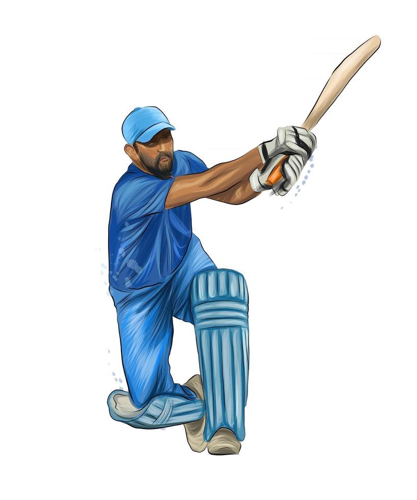 battitore astratto che gioca a cricket da schizzi di acquerelli, disegno colorato, realistico. illustrazione vettoriale di vernici