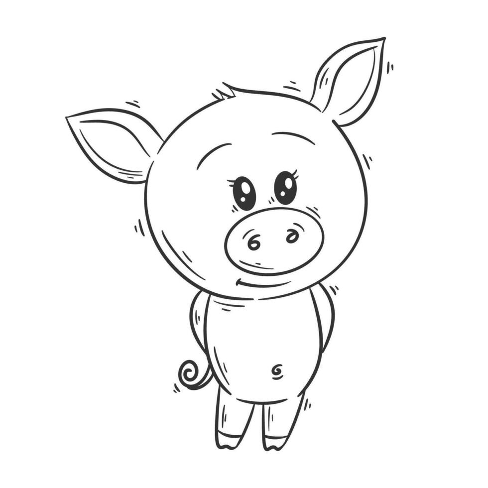 carino maiale in piedi cartone animato vettore per colorazione
