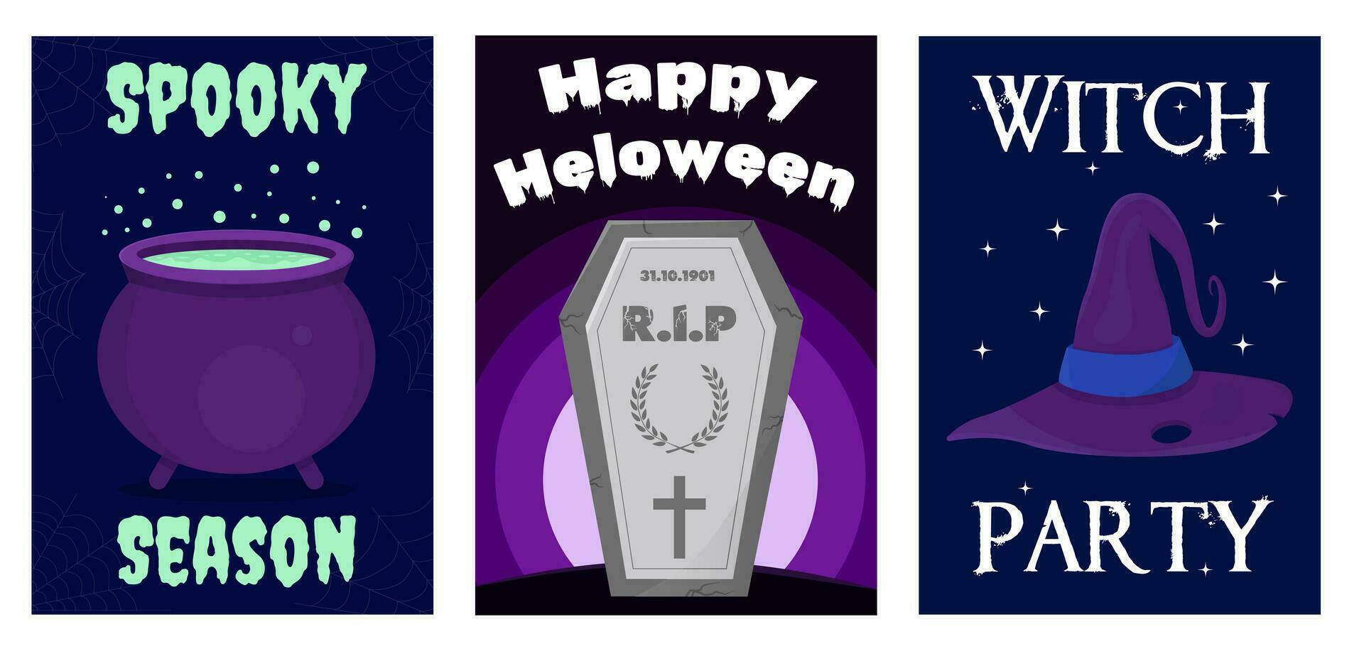 Halloween carta impostare. spaventoso cartoline per Halloween. di strega festa. spaventoso stagione. contento Halloween. vettore