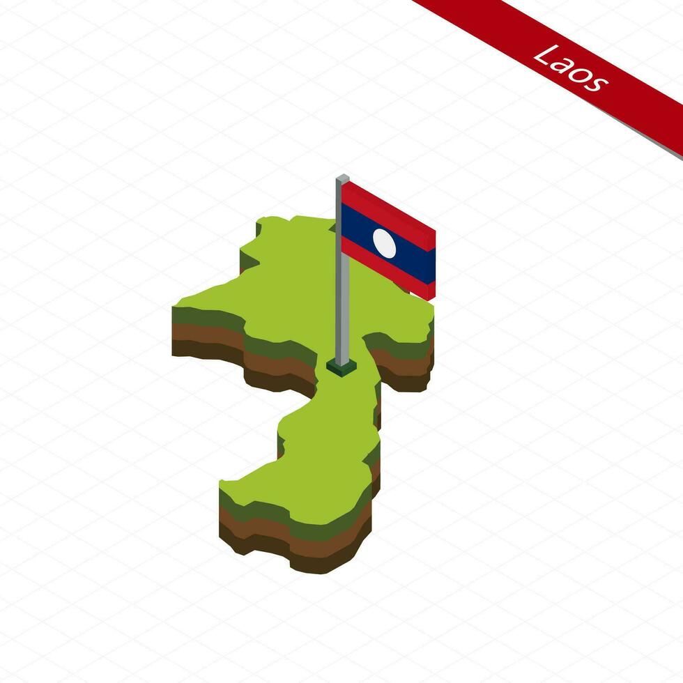 Laos isometrico carta geografica e bandiera. vettore illustrazione.