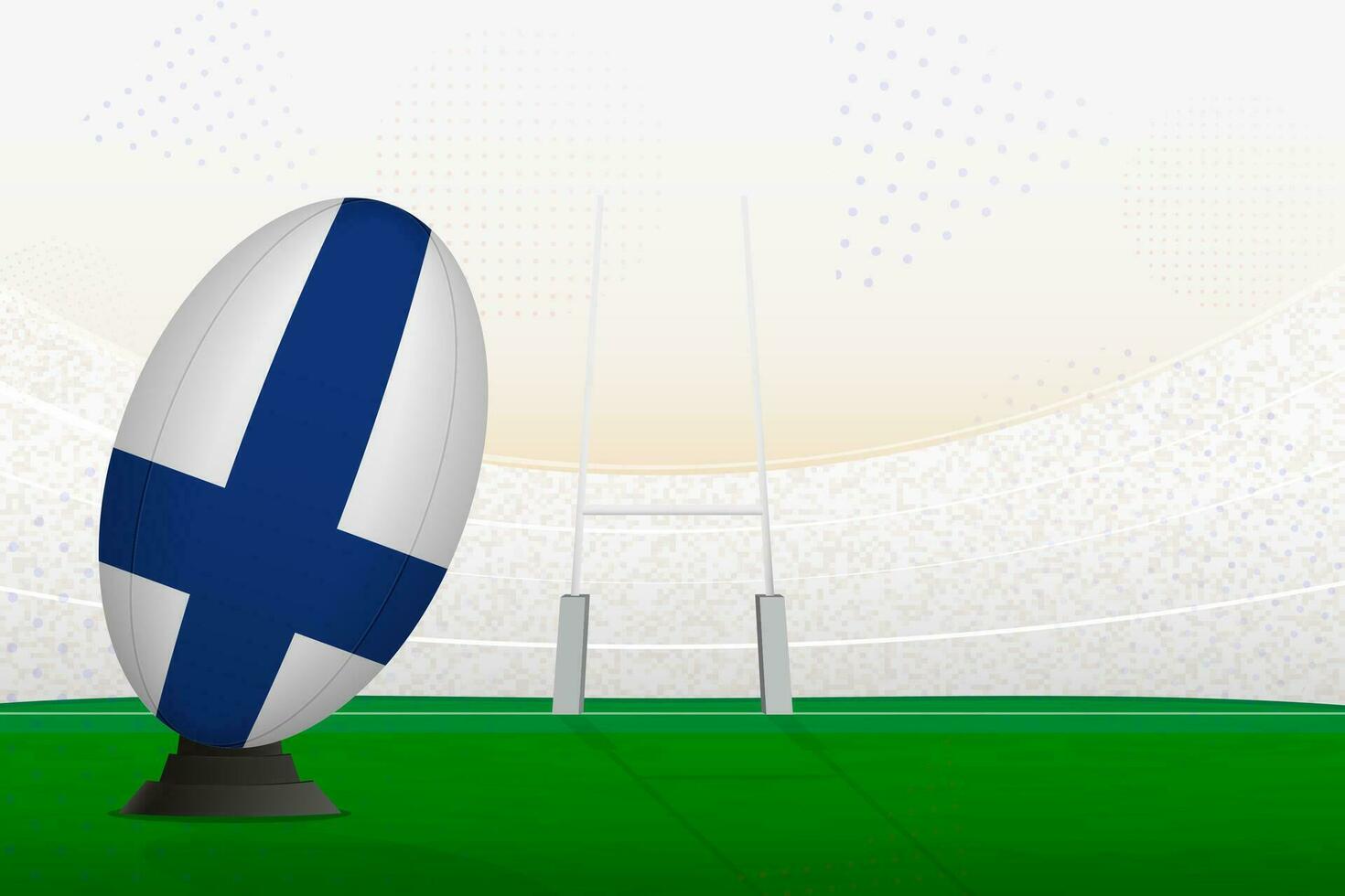 Finlandia nazionale squadra Rugby palla su Rugby stadio e obbiettivo messaggi, preparazione per un' pena o gratuito calcio. vettore