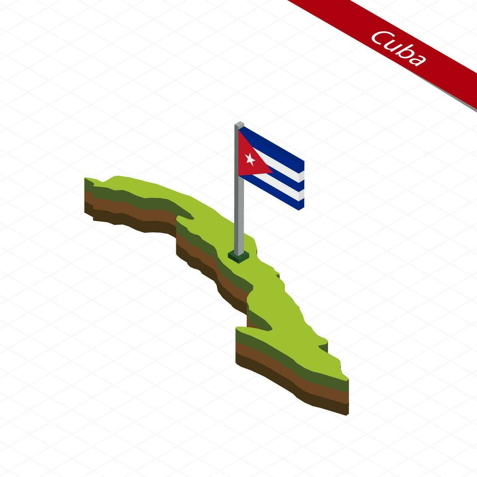 Cuba isometrico carta geografica e bandiera. vettore illustrazione.