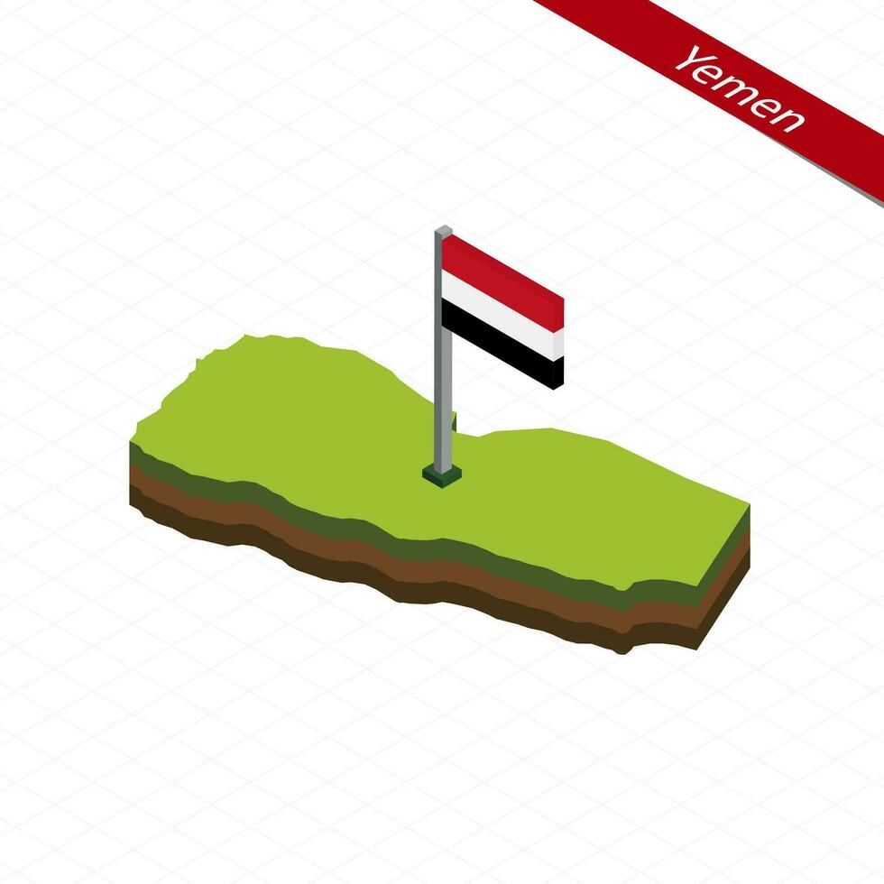yemen isometrico carta geografica e bandiera. vettore illustrazione.