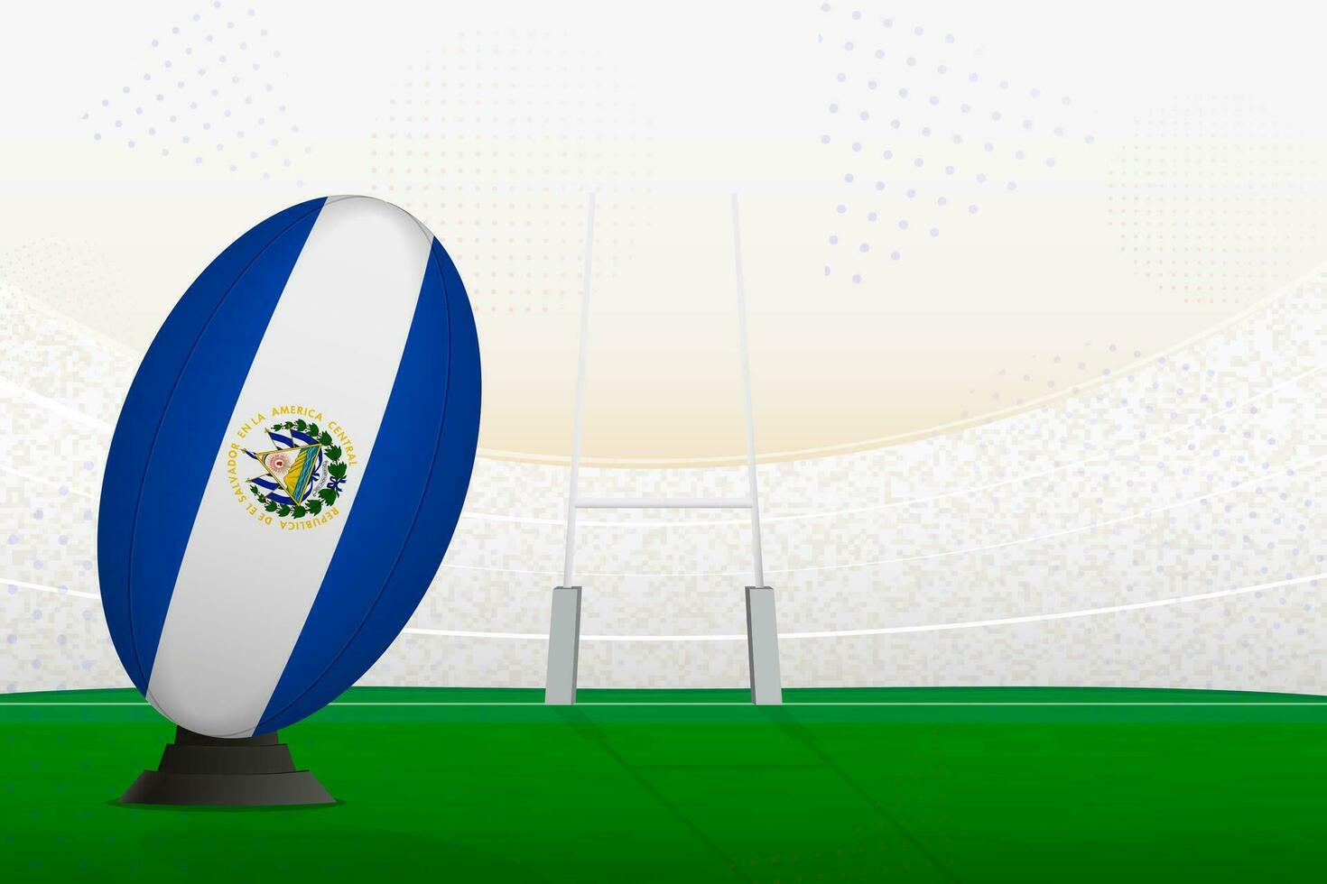 EL salvador nazionale squadra Rugby palla su Rugby stadio e obbiettivo messaggi, preparazione per un' pena o gratuito calcio. vettore