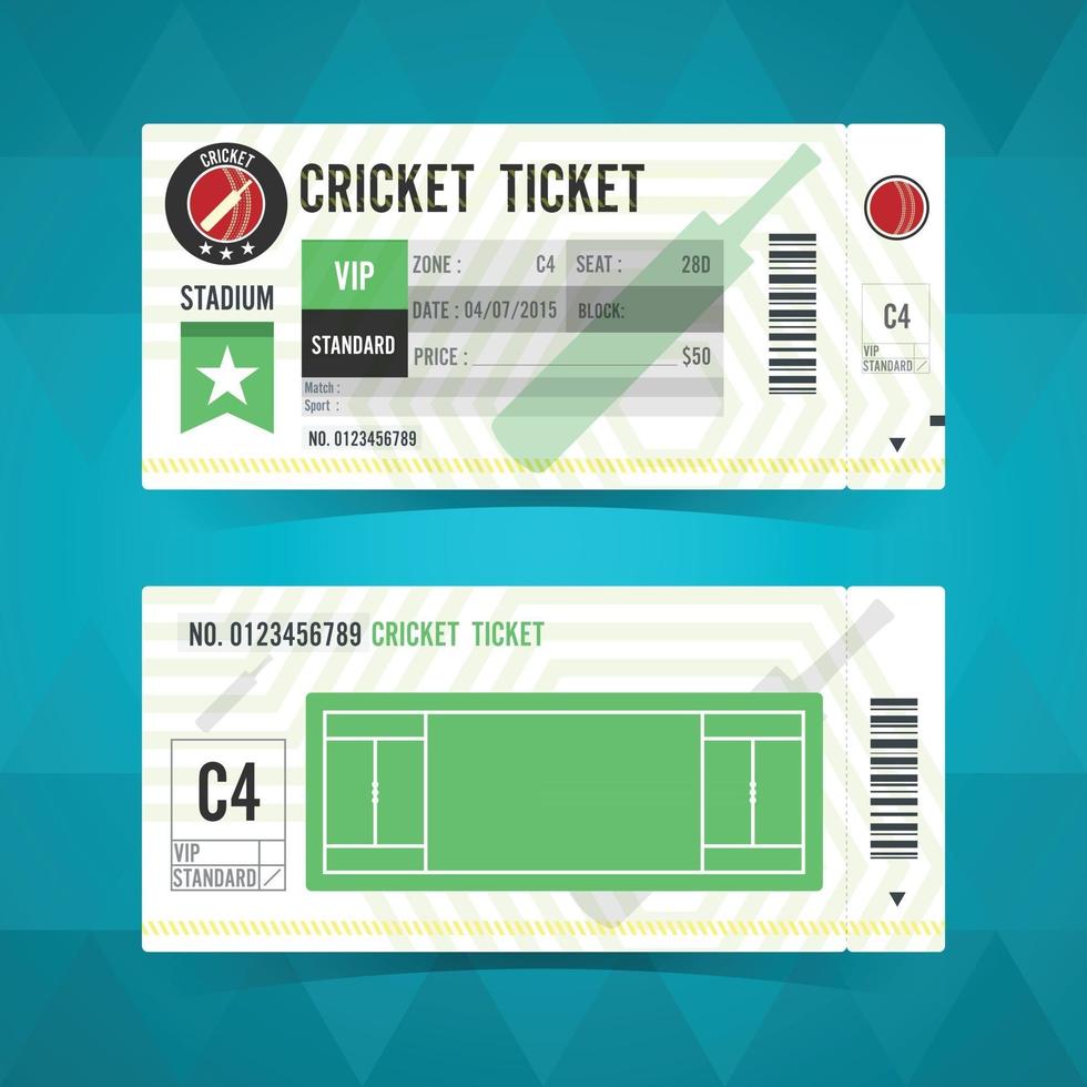 biglietto da cricket design moderno. illustrazione vettoriale