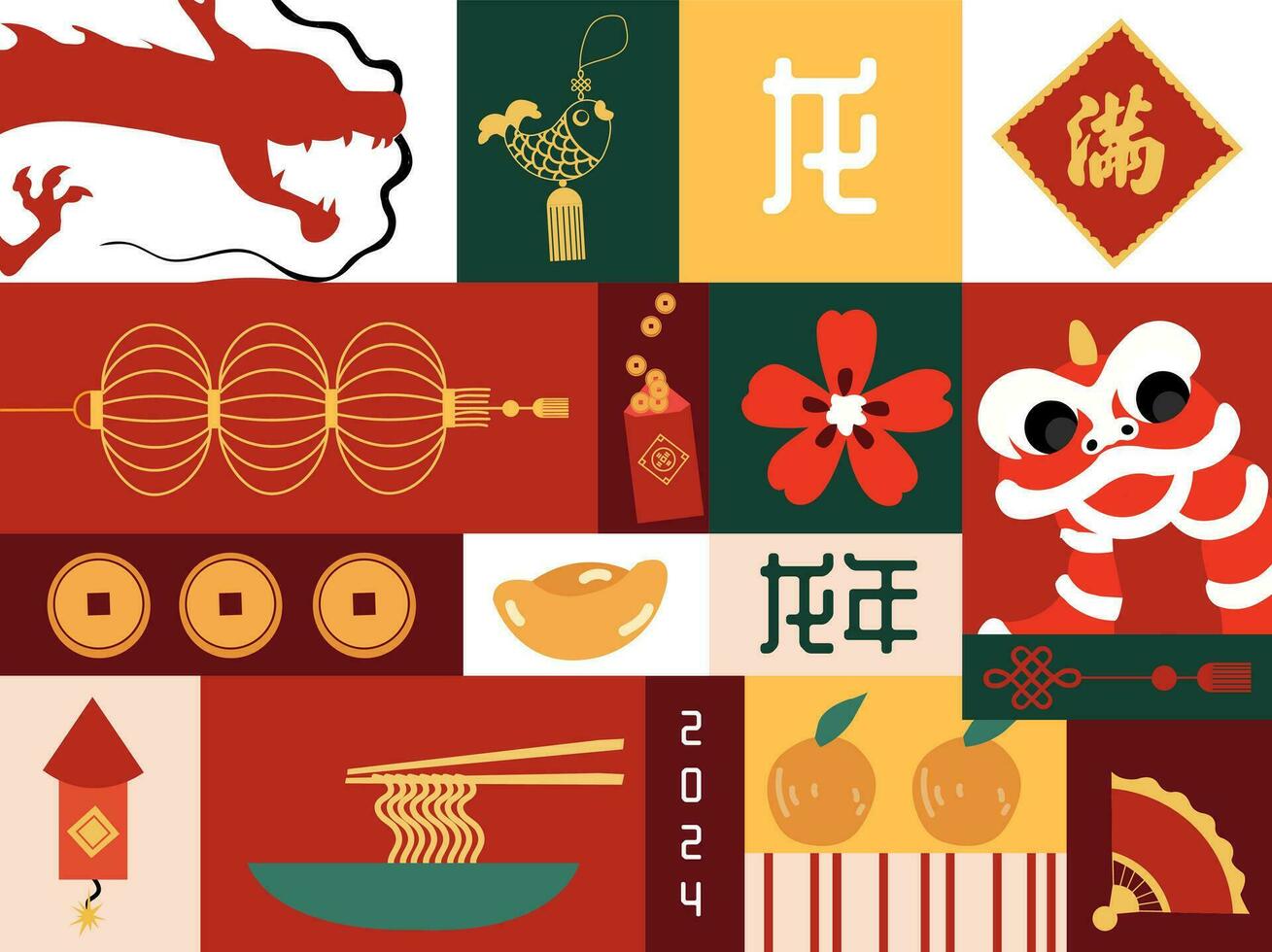Cinese nuovo anno mosaico sfondo. anno di il Drago. vettore