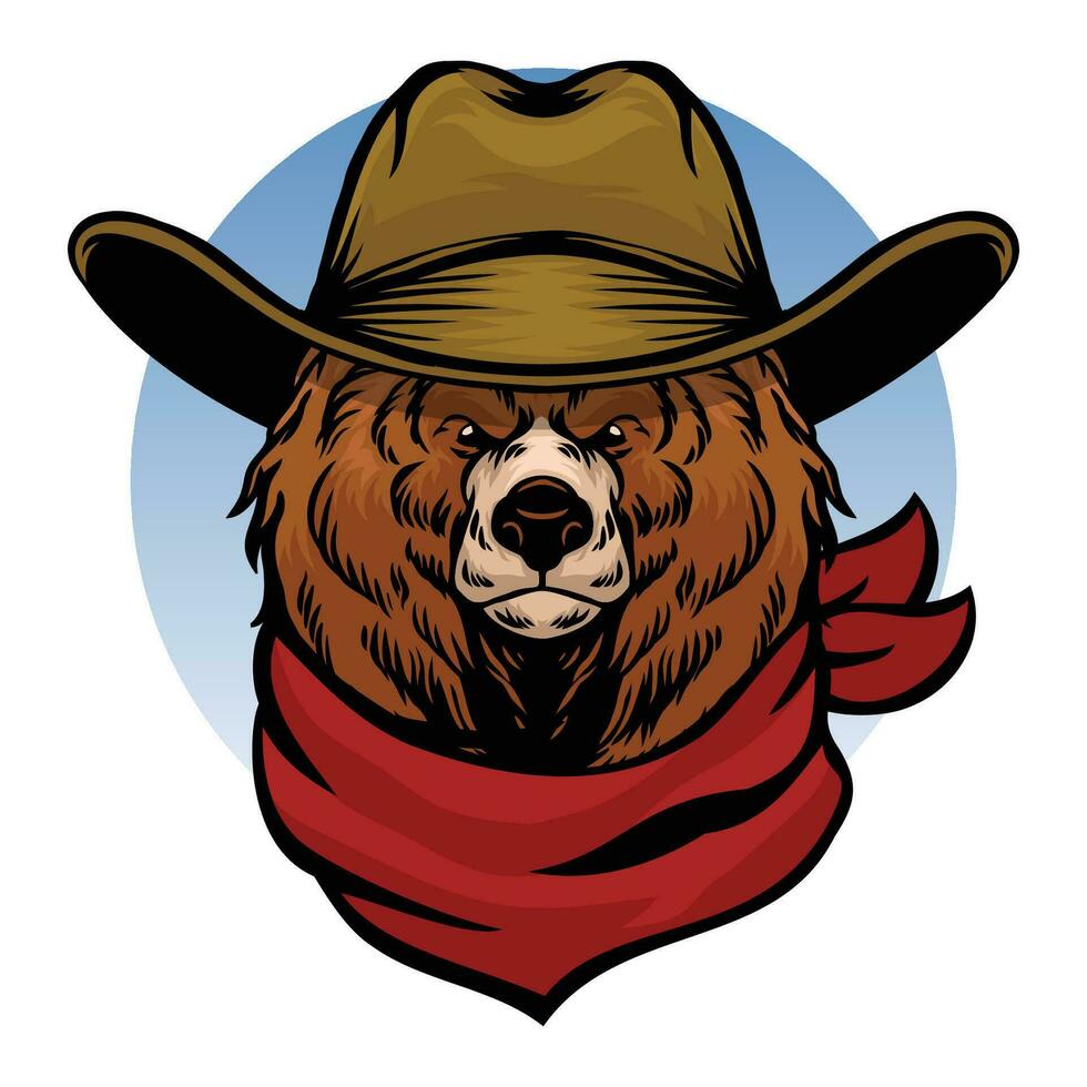 vettore illustrazione di cowboy orso indossare bandana nel Vintage ▾ stile pieno colore