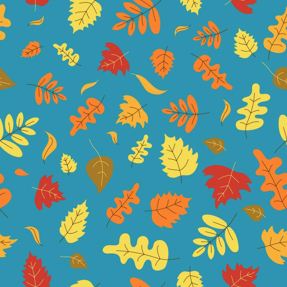le foglie modello. senza soluzione di continuità sfondo. natura, autunno stagione. autunno le foglie siamo arancia, beige, Marrone e giallo. vettore illustrazione nel scarabocchio stile. vettore sfondo.