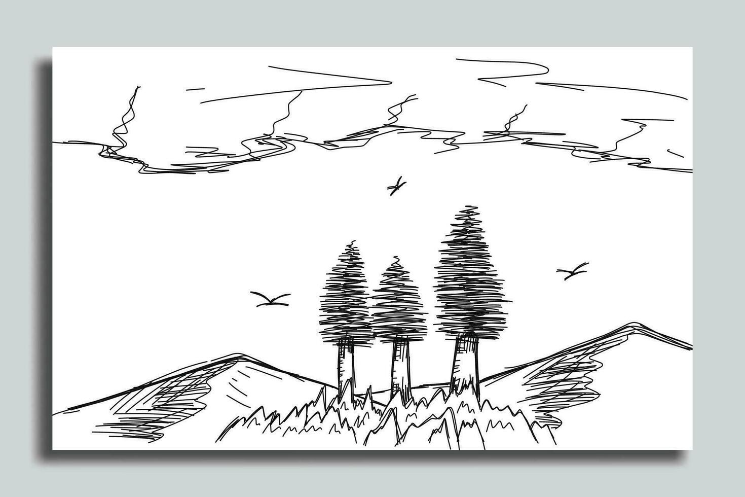 illustrazione schizzo di un' montagna Visualizza, con visualizzazioni di montagne e alberi vettore