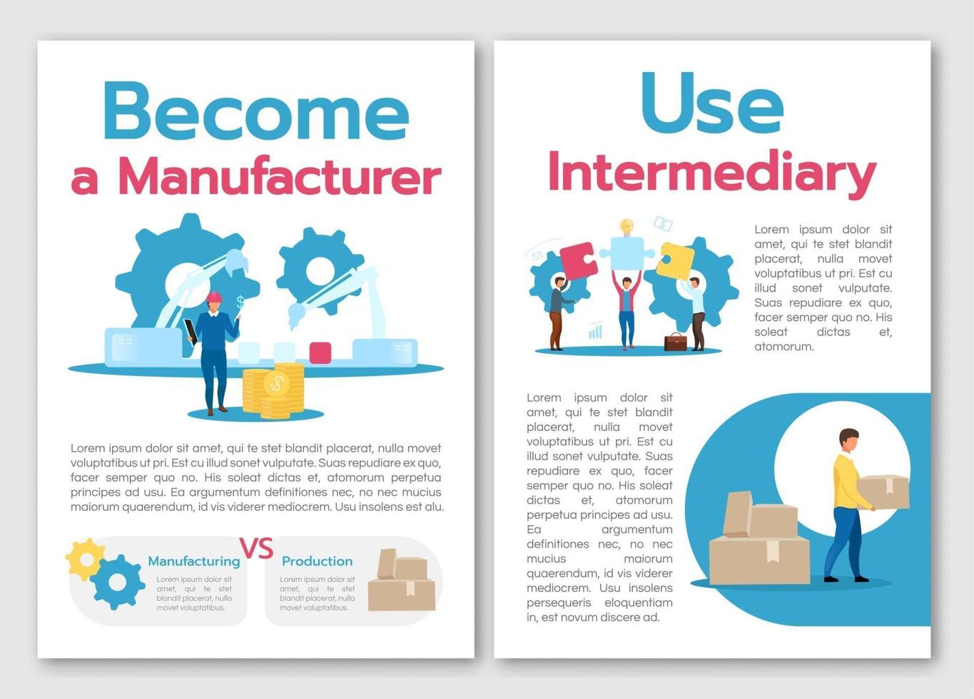 diventare modello di brochure del produttore. utilizzare intermediario. volantino, opuscolo, concetto di volantino con illustrazioni piatte. layout del fumetto della pagina vettoriale per la rivista. invito pubblicitario con spazio di testo