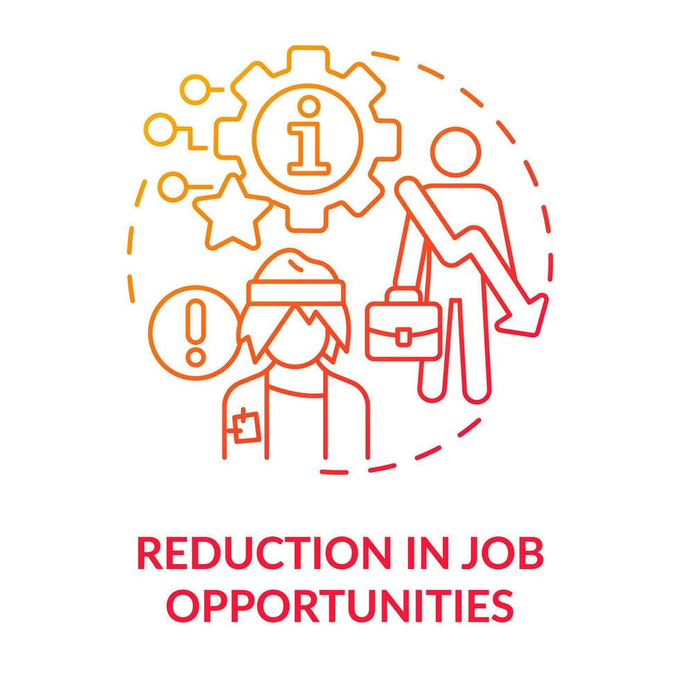 riduzione nel lavoro opportunità rosso pendenza concetto icona. disoccupazione. ict nel attività commerciale svantaggio astratto idea magro linea illustrazione. isolato schema disegno vettore