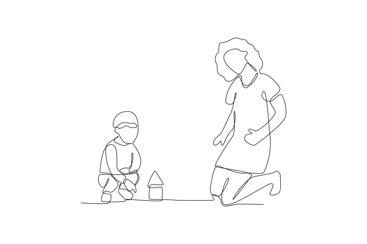 uno continuo linea disegno di bambini, genitori e medico. genitorialità nel assistenza sanitaria concetto. scarabocchio vettore illustrazione nel semplice lineare stile.