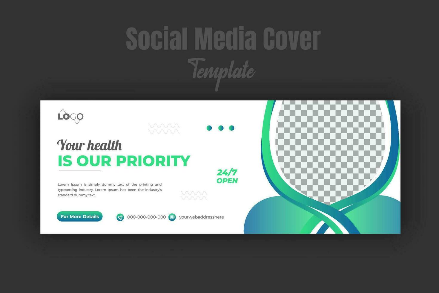 medico assistenza sanitaria o dentista e dentale cura sequenza temporale copertina pagina bandiera modello sociale media inviare design con geometrico verde pendenza colore forma con bianca sfondo vettore