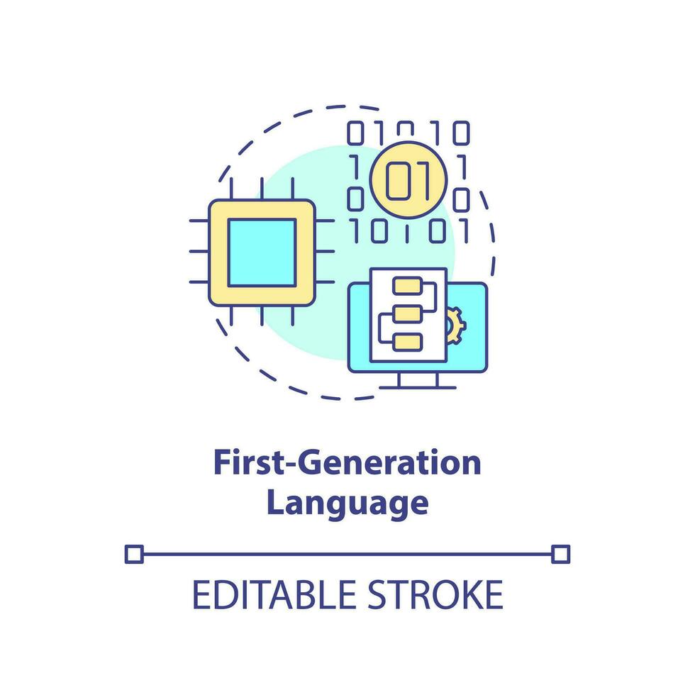 prima generazione programmazione linguaggio concetto icona. dritto macchina codice astratto idea magro linea illustrazione. codifica. isolato schema disegno. modificabile ictus vettore